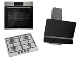 Ferre 60cm Electric Built-in Oven & Gas Hob & Chimney Cooker Hood Pack - Dual Plane - Stainless Steel 2