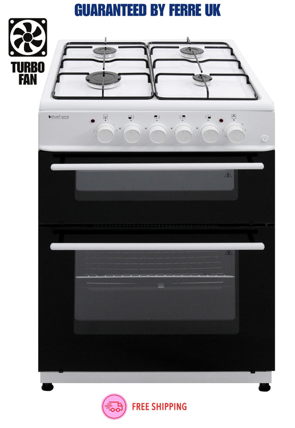 BlueFlame KTF 2200.60 GSF 60 cm Freestanding Dual Fuel Cooker With Double Cavity Oven - White