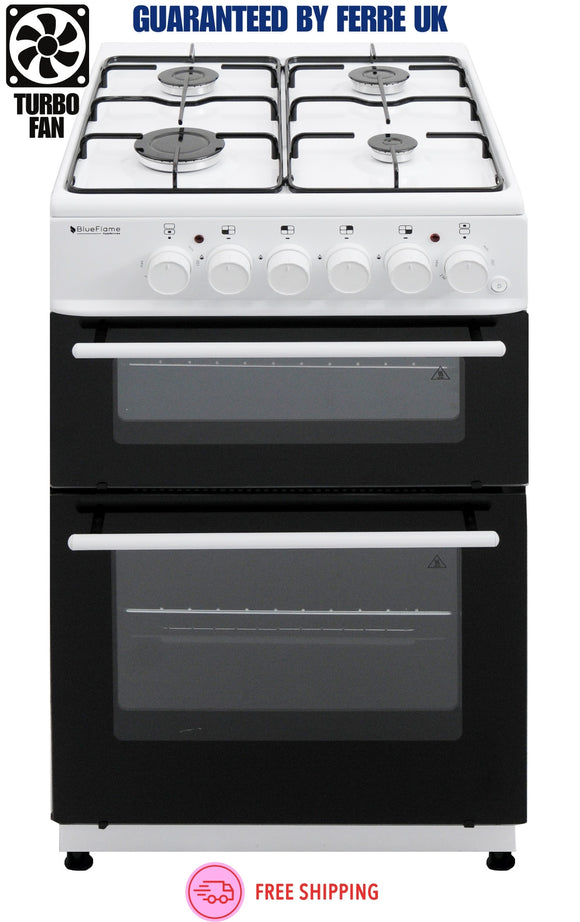 BlueFlame KTF 2200.50 GSF 50 cm Freestanding Dual Fuel Cooker With Double Cavity Oven - White