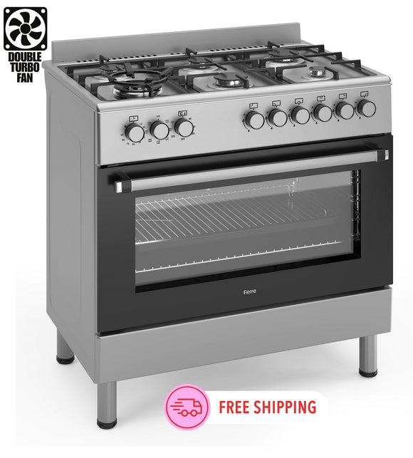 Ferre F9S60E7-IN 90cm Dual Fuel Range Cooker With Double Turbo Fan & 6 Burner(1 Wok) - Stainless Steel