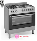 Ferre F9S60E7-IN 90cm Dual Fuel Range Cooker With Double Turbo Fan & 6 Burner(1 Wok) - Stainless Steel