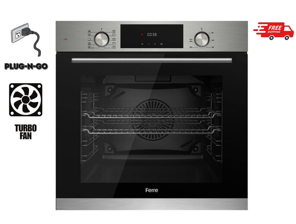 Ferre QXDMD 662 MI - 60cm Electric Built-in Oven - 10 Functions - 73L - FryArt Turbo Fan & Resistant & Grill Resistant - Stainless Steel