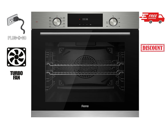 Ferre QXDMD 642 MI - 60cm Electric Built-in Oven - 73L - FryArt Turbo Fan & Resistant & Grill Resistant - Stainless Steel