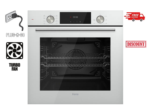 Ferre QXDMD 642 CB - 60cm Electric Built-in Oven - 73L - FryArt Turbo Fan & Turbo Resistant & Grill Resistant - White