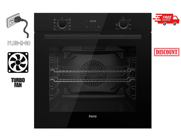 Ferre QXDMD 642 CS - 60cm Electric Built-in Oven - 73L - FryArt Turbo Fan & Turbo Resistant & Grill Resistant - Black