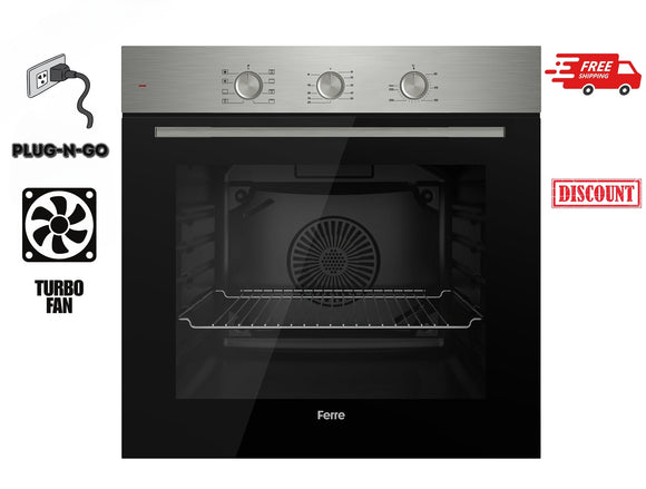 Ferre QBPRM 641 MI - 60cm Electric Built-in Oven - 68L - Turbo Fan & Turbo Resistant & Grill Resistant - Stainless Steel