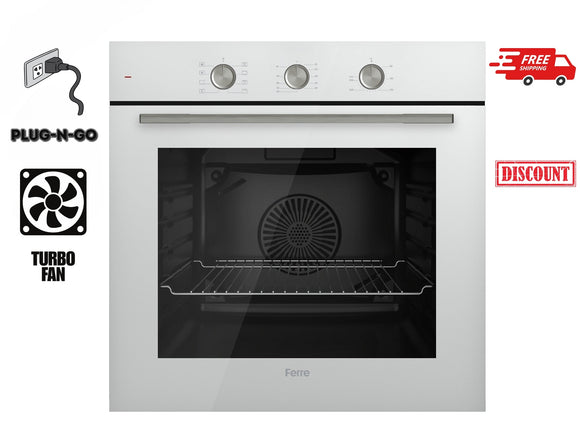 Ferre QBPRM 641 CB - 60cm Electric Built-in Oven - 68L - Turbo Fan & Turbo Resistant & Grill Resistant - White
