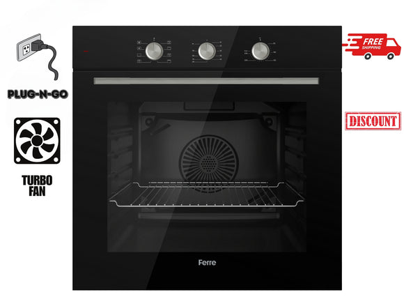 Ferre QBPRM 641 CS - 60cm Electric Built-in Oven - 68L - Turbo Fan & Turbo Resistant & Grill Resistant - Black
