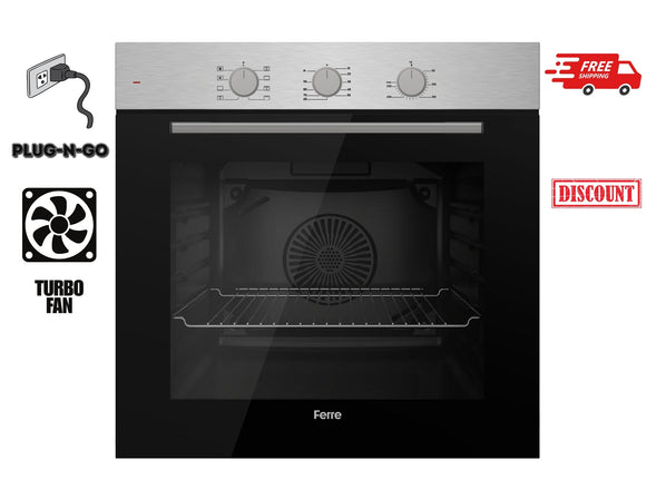 Ferre  QBP8- IN - 60cm Electric Built-in Oven - 68L - Turbo Fan & Turbo Resistant & Grill Resistant - Stainless Steel