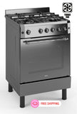 Ferre F6IP40GF-MBL-RETRO-W 60cm Freestanding Gas Cooker With Wok Burner & Turbo Fan - Anthracite Stainless Steel