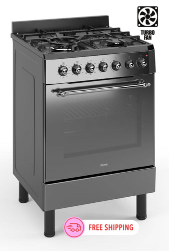 Ferre F6IP40E7-MBL-RETRO-W 60cm Freestanding Dual Fuel Cooker With Wok Burner  & Turbo Fan - Anthracite