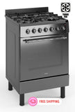 Ferre F6IP40E7-MBL-RETRO-W 60cm Freestanding Dual Fuel Cooker With Wok Burner  & Turbo Fan - Anthracite