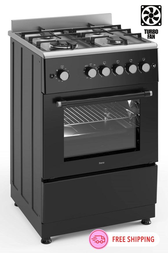 Ferre F6TS40GF-IBL-W 60cm Freestanding Gas Cooker With Wok Burner and Turbo Fan