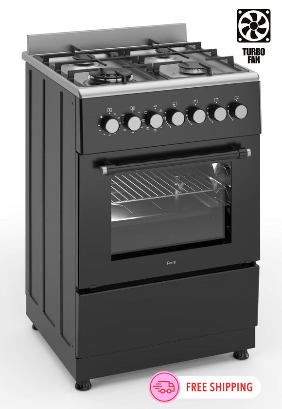 Ferre F6TS40E7-IBL-W 60cm Freestanding Dual Fuel Cooker with Wok Burner and Turbo Fan&Resistance