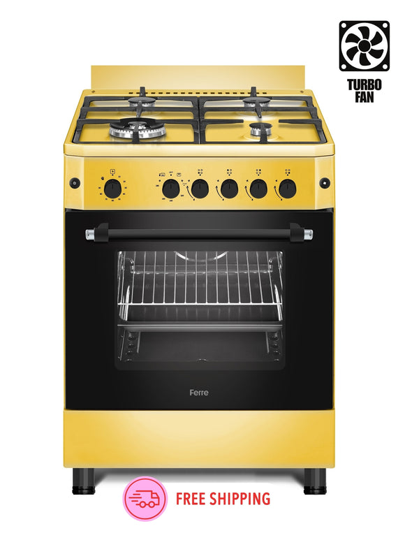 Ferre F6IP40GF-GIN-W 60cm Freestanding Gas Cooker With Wok Burner  & Turbo Fan - Gold