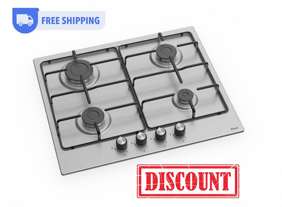 Ferre EL001 - 60cm Built-in Gas Hob - 4 Burners - Stainless Steel Body