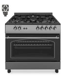 Ferre F9S50GF-MBL-RETRO 90cm Gas Range Cooker Double Turbo Fan & 5 Burner(1 Wok) - Anthracite