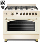 Ferre F9S60GF-CR-RETRO 90cm Gas Range Cooker With Double Turbo Fan & 6 Burner(1 Wok) Gas Hob - Cream