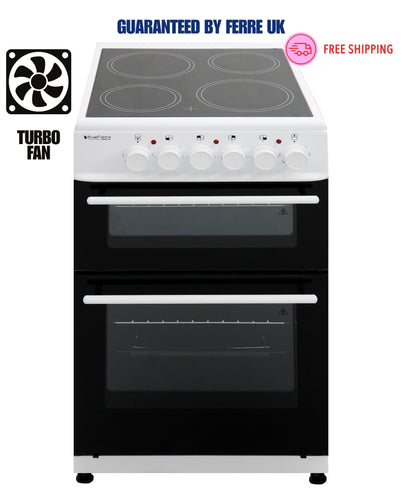 BlueFlame KCF 2200.50 SMF 50 cm VitroCeramic Freestanding Electric Cooker With Double Cavity Oven - Turbo Fan - White