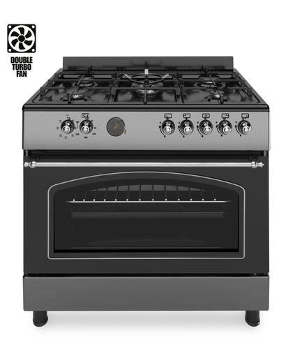 Ferre F9S50E7-MBL-RETRO 90cm Dual Fuel Range Cooker With Double Turbo Fan & 5 Burner(1 Wok) - Anthracite