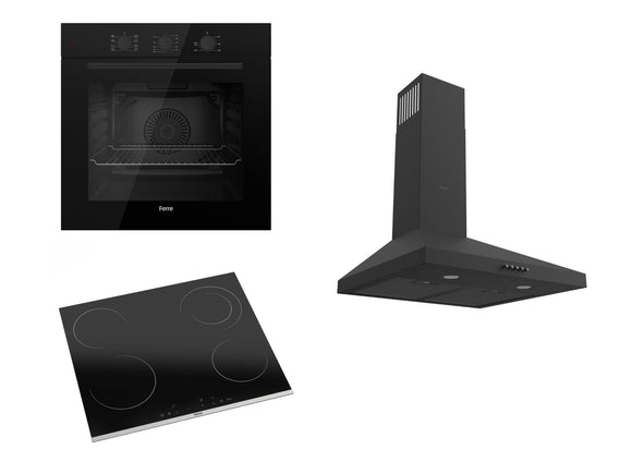 Ferre 60cm Electric Built-in Oven & 60cm Ceramic Hob (1 Dual Zone) & 50cm Pyramid Hood Pack - Black 2