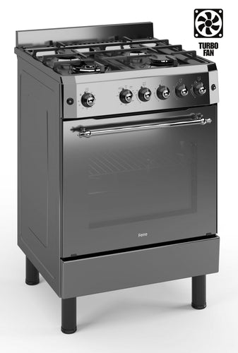 Ferre F6IP40GF-MBL-RETRO-W 60cm Freestanding Gas Cooker With Wok Burner & Turbo Fan - Anthracite Stainless Steel