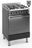 Ferre F6IP40GF-IBL-RETRO 60cm Freestanding Gas Cooker With Wok Burner & Turbo Fan -  Shiny Stainless Steel & Black