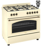 Ferre F9S50E7-CR-RETRO 90cm Dual Fuel Range Cooker With Double Turbo Fan & 5 Burner(1 Wok) - Cream