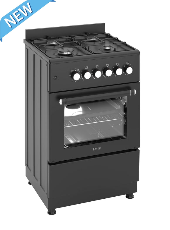 Ferre S6ST40G2-BL Freestanding Gas Cooker With Thermostat - Black