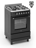Ferre F6IP40E6-IBL-W 60cm Freestanding Dual Fuel Cooker With Wok Burner  Digital Timer & Turbo Fan - Black