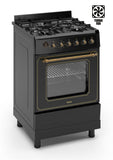 Ferre F6IP40E7-BL-RETRO-W 60cm Freestanding Dual Fuel Cooker With Wok Burner  & Turbo Fan - Matte Black