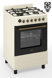 Ferre F6IP40E7-CR-RETRO-W 60cm Freestanding Dual Fuel Cooker With Wok Burner  & Turbo Fan - Cream