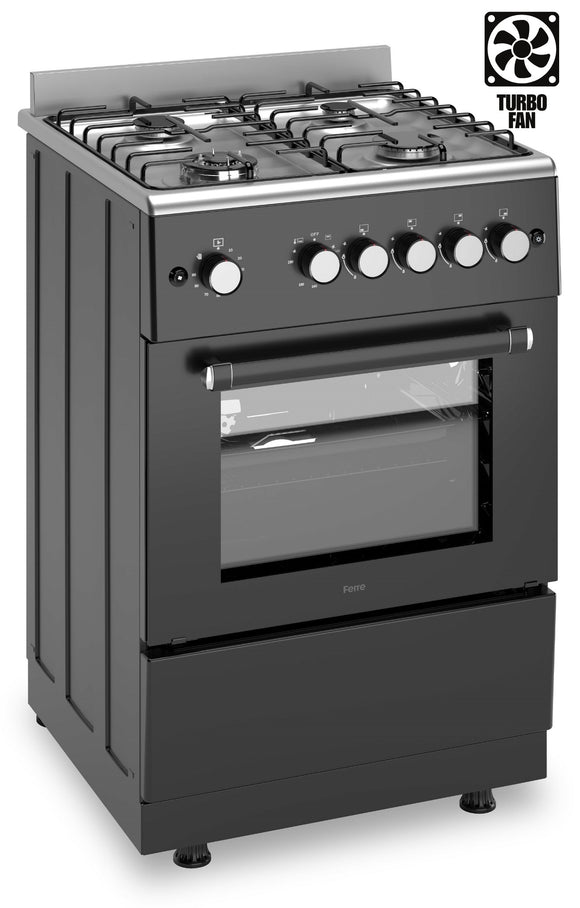 Ferre F6TS40GF-IBL-MW 60cm Freestanding Gas Cooker With Mini Wok Burner and Turbo Fan
