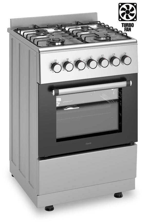 Ferre  F6TS40EF-IN-MW 60cm Freestanding Dual Fuel Cooker with Mini Wok Burner and Turbo Fan