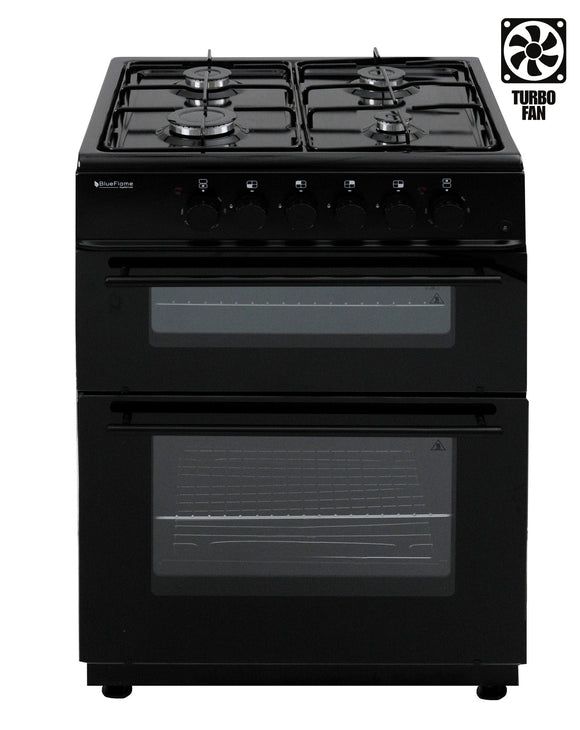 BlueFlame KTF 2200.60 GSF 60 cm Freestanding Dual Fuel Cooker With Double Cavity Oven - Black