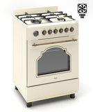 Ferre F6IP40E7-CR-RETRO-W 60cm Freestanding Dual Fuel Cooker With Wok Burner  & Turbo Fan - Cream