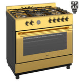 Ferre F9S50E7-GI-RETRO 90cm Dual Fuel Range Cooker With Double Turbo Fan & 5 Burner(1 Wok) - Shiny Gold
