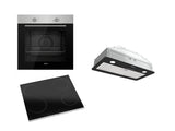 Ferre 60cm Electric Built-in Oven & 60cm Ceramic Hob (1 Dual Zone) & 50cm SilentArt Integrated Cooker Hood - Black