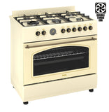 Ferre F9S60E7-CR-RETRO 90cm Dual Fuel Range Cooker With Double Turbo Fan & 6 Burner(1 Wok) - Cream