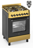 Ferre  F6IP40E6-GIN-W 60cm Freestanding Dual Fuel Cooker With Wok Burner  Mechanical Timer & Turbo Fan - Shiny Gold