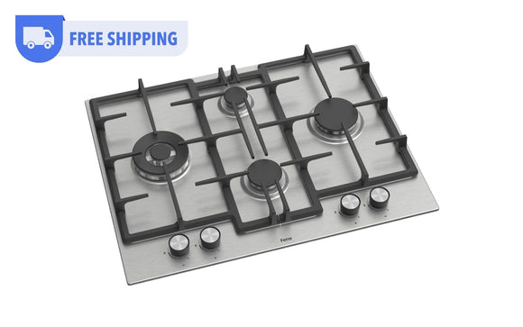 Ferre ED071W - 65cm Built-in Gas Hob - 4 Burners - Cast Iron Pan Supports - Stainless Steel Body