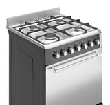 Ferre F6IP40E7-IBL-RETRO 60cm Freestanding Dual Fuel Cooker With Turbo Fan - Shiny Stainless Steel & Black