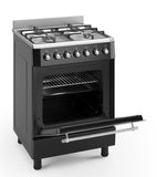 Ferre F6IP40E7-IBL-RETRO 60cm Freestanding Dual Fuel Cooker With Turbo Fan - Shiny Stainless Steel & Black
