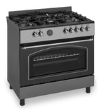 Ferre 90cm Dual Fuel Range Cooker & 50cm Pyramid Chimney Hood Pack - Anthracite - Grey