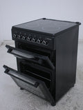 BlueFlame DG6055XXVB 60 cm VitroCeramic Freestanding Electric Cooker With Double Cavity Oven - Turbo Fan - Black