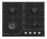 Ferre SA022/W - 60cm Built-in Gas Hob - 4 Burners - Wok Burner - Shiny Black Enamel - Cast Iron Pan Supports