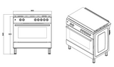 Ferre F9S50GF-X3-IN 90cm Gas Range Cooker With Double Turbo Fan & 5 Burner(1 Wok) - Stainless Steel