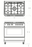 Ferre F9S50E7-X3-IN 90cm Dual Fuel Range Cooker With Double Turbo Fan & 5 Burner(1 Wok) - Stainless Steel