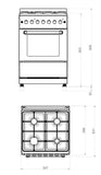 Ferre F6TS40GF-IBL-W 60cm Freestanding Gas Cooker With Wok Burner and Turbo Fan