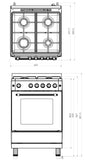 Ferre F6IP40GF-IBL-RETRO 60cm Freestanding Gas Cooker With Wok Burner & Turbo Fan -  Shiny Stainless Steel & Black